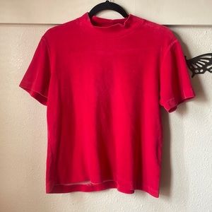 Vintage No Boundaries red velour mock neck short sleeve blouse